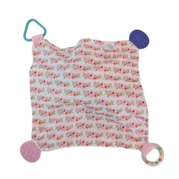 Modern Baby Pink Elephant Lovey Security Blanket Teether Rattle Flower Back NWT - Picture 5 of 5